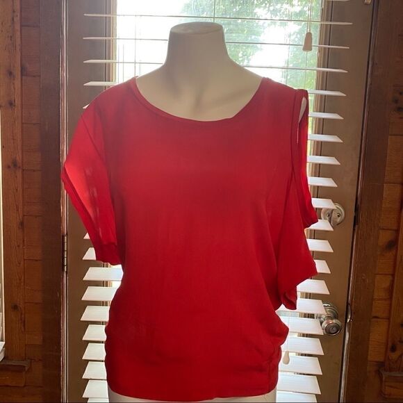 MAJE red 1 cold shoulder top blouse w ruching sz M - Picture 1 of 8